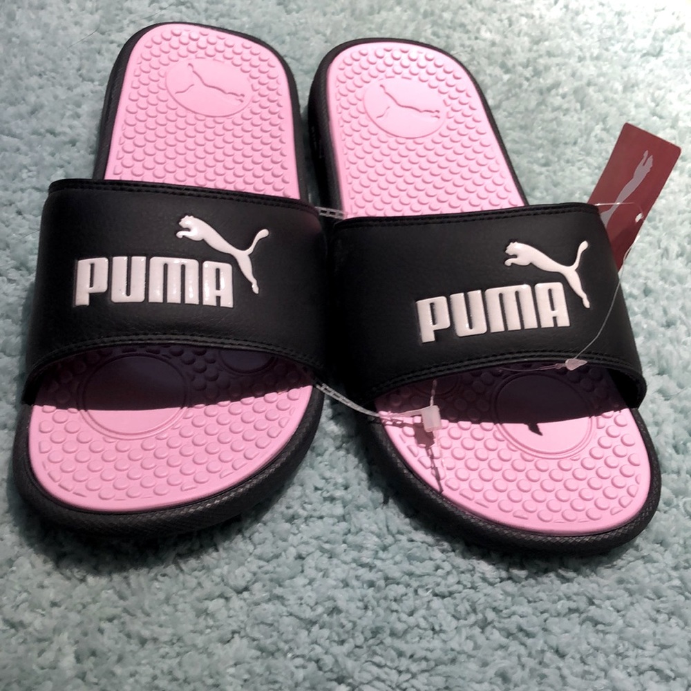 PUMA Women's Cool Cat Slide Sandal, 03  Black-Puma White-Pale Pink Size 9 NEW